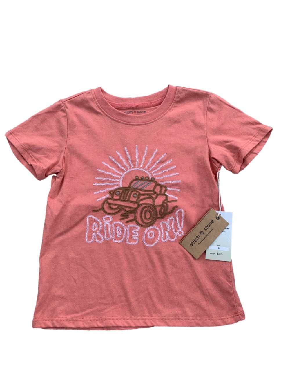 Stitch & Stone NWT Size 6 Ride On Jeep Truck Embroidered Short Sleeve Tee Shirt